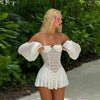 Elegant Splice Sweet Slim Pleated Bows Lace Stapless Long Sleeve Mini  Dress
