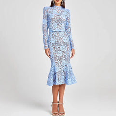 Elegant Embroidery Lace Crochet Hollow High-waist Bodycon Dresses