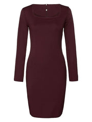 Bodycon Dresses Square Neck Long Sleeves Pencil Dress