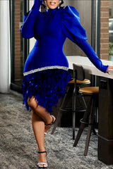 Elegant Glitter Feather Bubble Sleeves Party Dress