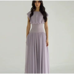 Elegant Chiffon O Neck Cap Sleeves Long Party A-Line Dresses Gowns