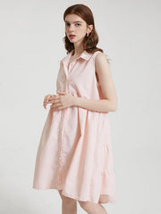 Stripe Print Sleeveless Button Lapel Dress