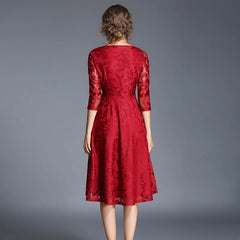 Printing lace plus size office lady party dress