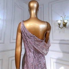A-Line High Split One Shoulder Beaded Party Dress