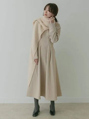 Maxi Dress V-Neck Long Sleeves Cotton Casual Pleated Dress