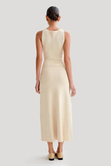 Elegant O Neck Sleeveless Single Breasted Fake Pockets Bodycon Knitted Long Dresses