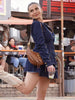 Elegant Long Sleeve Single Breasted V-neck A-line Denim Jacket Skirt Set