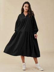 Solid Loose Hooded Pocket Long Sleeve Casual Dress