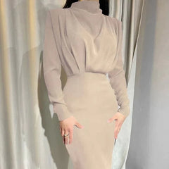 Long Sleeve Sweater Dresses Elegant Vintage Pencil Maxi Casual Robe