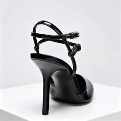 Pointed Toe Patent Leather Pumps Elegant Ankle Strap Buckle High Heel