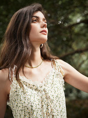 Floral Print Tiered Tie Shoulder Strap Lace Trim Dress