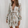 Casual Chiffon Flower Printed Long Sleeve Short Skirt Mini Dress