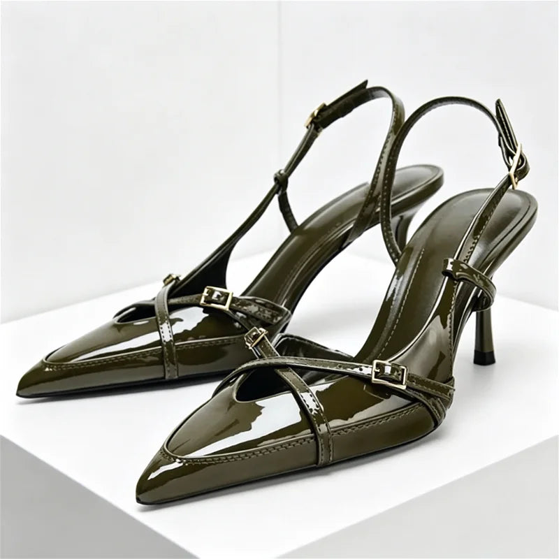 Cross Metal Buckle Strap Decoration High Heel