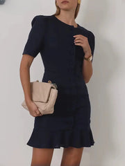 Elegant O-Neck Short Sleeve Cotton Classic Solid Mini Dresses