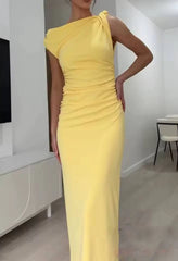 Vintage Casual Solid O-Neck Sleeveless Asymmetrical Straight Vestidos Dress