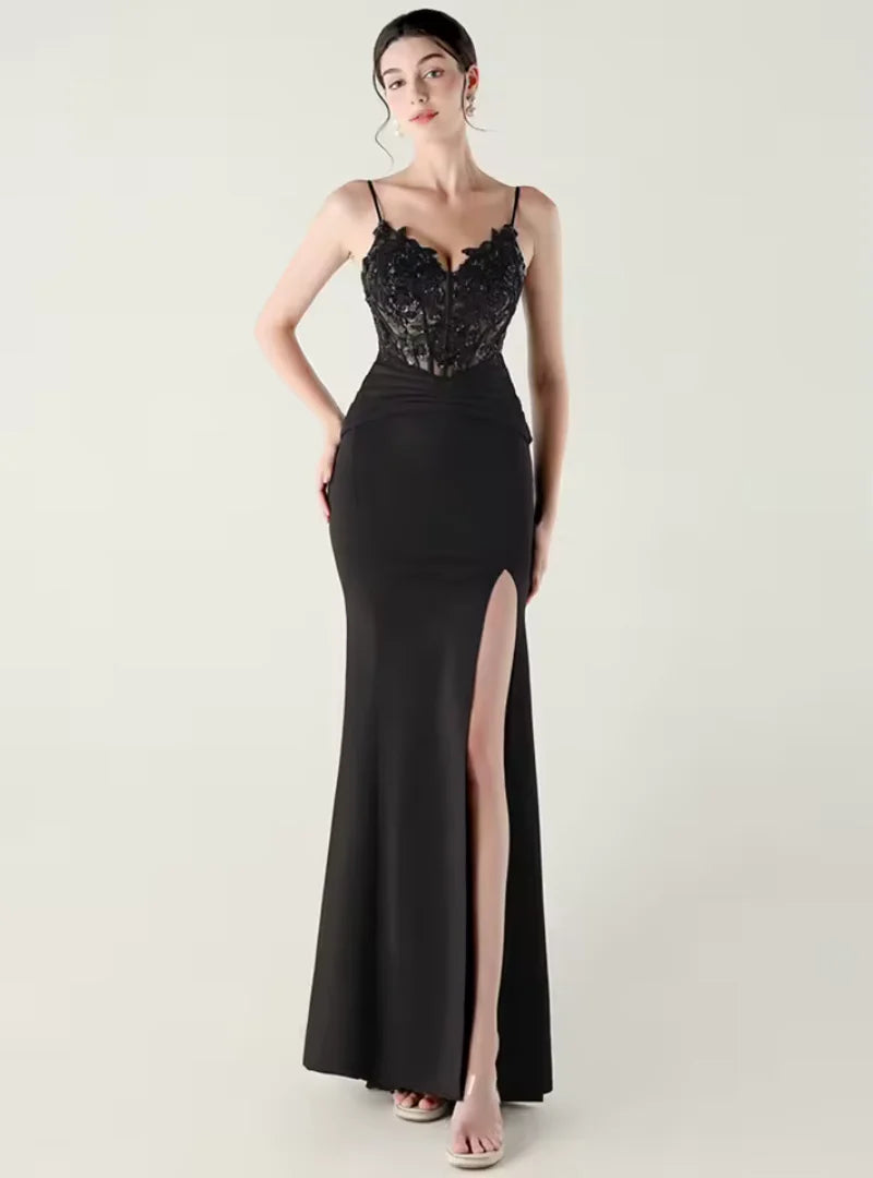 Luxury Elegant Backless Sleeveless Squint Vestidos Split Prom Party Dresses