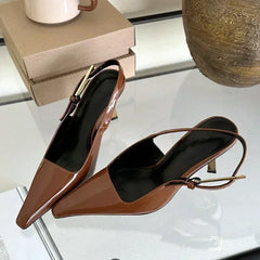 Luxury Metal Buckle Strap Design Pumps Pointed Toe Slingbacks High Heel