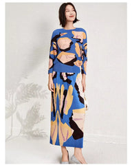 Printed Edition Round Neck Bat Sleeve Slim Slit Half Skirt Two-piece Set