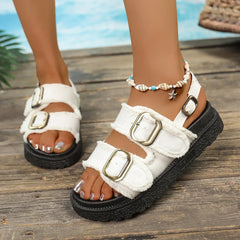 Outer Wear French Style Beautiful Elegant with Skirt High-Bottom Roman Sandals