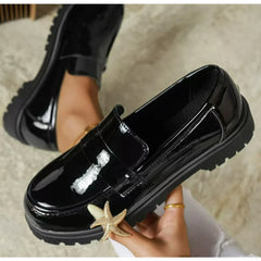 Large Size Flats Spring Autumn French Leather Shoe British Style Flat Bottom Single Shoe Casual Round Toe
