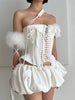 2 Piece Outfits Lace Patchwork Irregular Bustier Tops and Mini Skirt Set