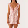 Casual Sleeveless V Neck A-LINE Backless Tie-up Floral Print Mini Dress