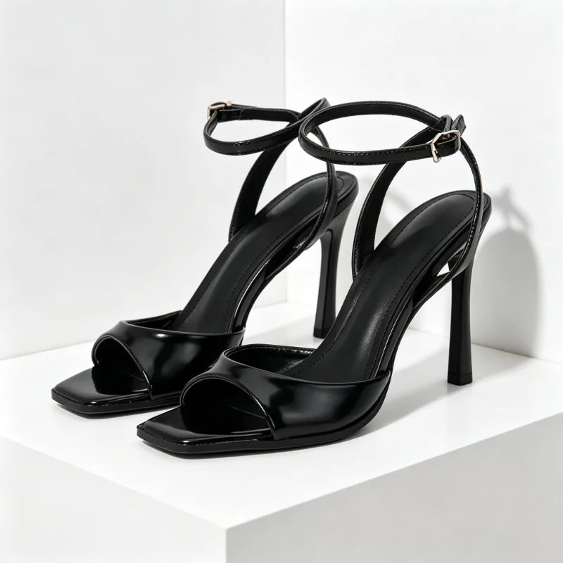 Black String Bead Decoration Pumps Pointed Toe Slingbacks High Heel