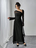 Casual Gauze Explosion Slim-fit High Irregular Oblique Shoulder Ultra Long Maxi Dress